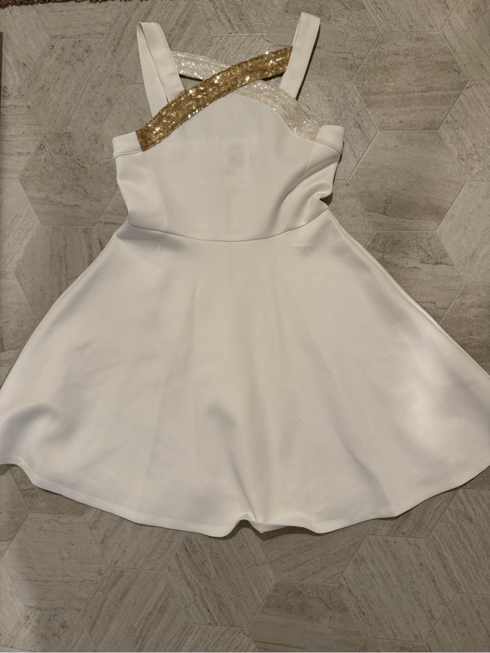 Hannah Banana White Dress with Gold Sequin Cross-Strap